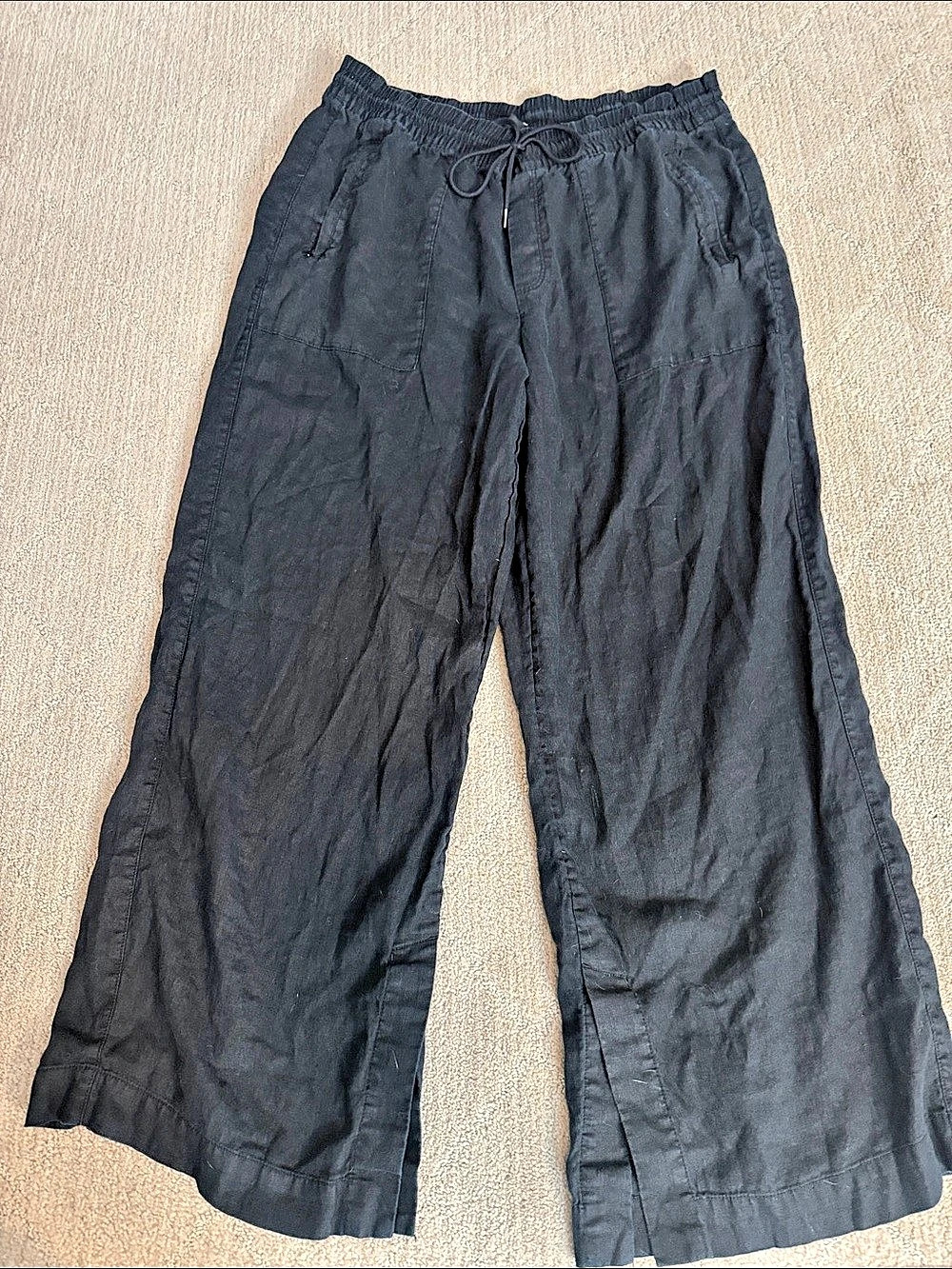 Athleta Retreat Linen High Rise Wide Leg Pant Black Large